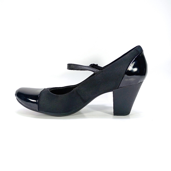 Clarks Garnit Tianna Womens 12 Wide Fit Black Adjustable Strap Block Heels - Picture 2 of 10